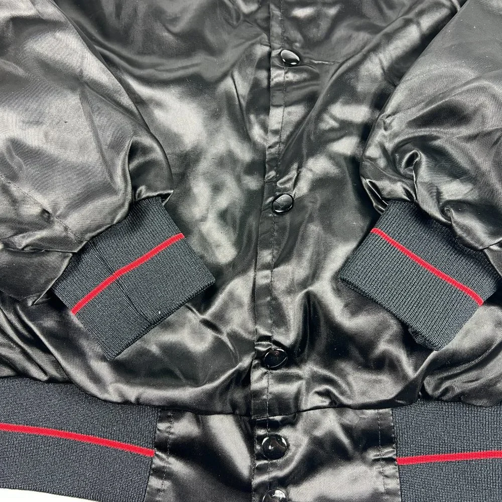 VTG 90s Snap-On Satin Jacket Extra Large Black Embroidered Snap Button USA Made